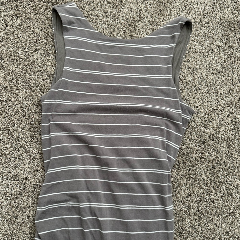 Athleta Women Small Gray and White Striped Midi Dress - Picture 5 of 11